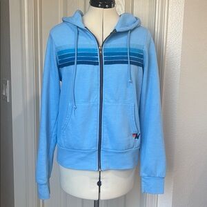 Aviator Nation Blue Hoodie with Rainbow Stripes